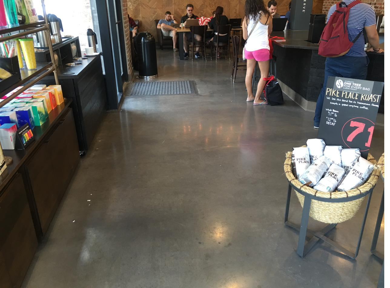 Polished concrete floor inside a Starbucks cafe
